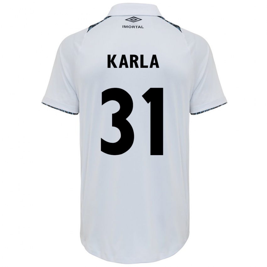 Hombre Camiseta Emmily Karla #31 Blanco Azul 2ª Equipación 2024/25 La Camisa Chile