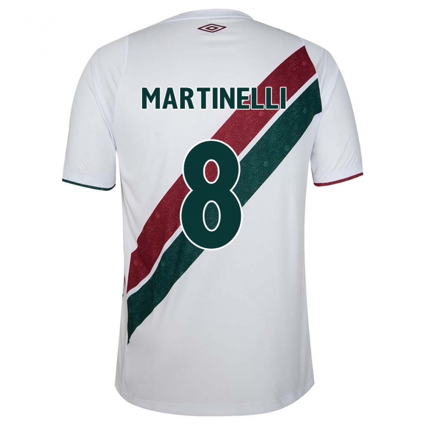 Hombre Camiseta Martinelli #8 Blanco Verde Granate 2ª Equipación 2024/25 La Camisa Chile