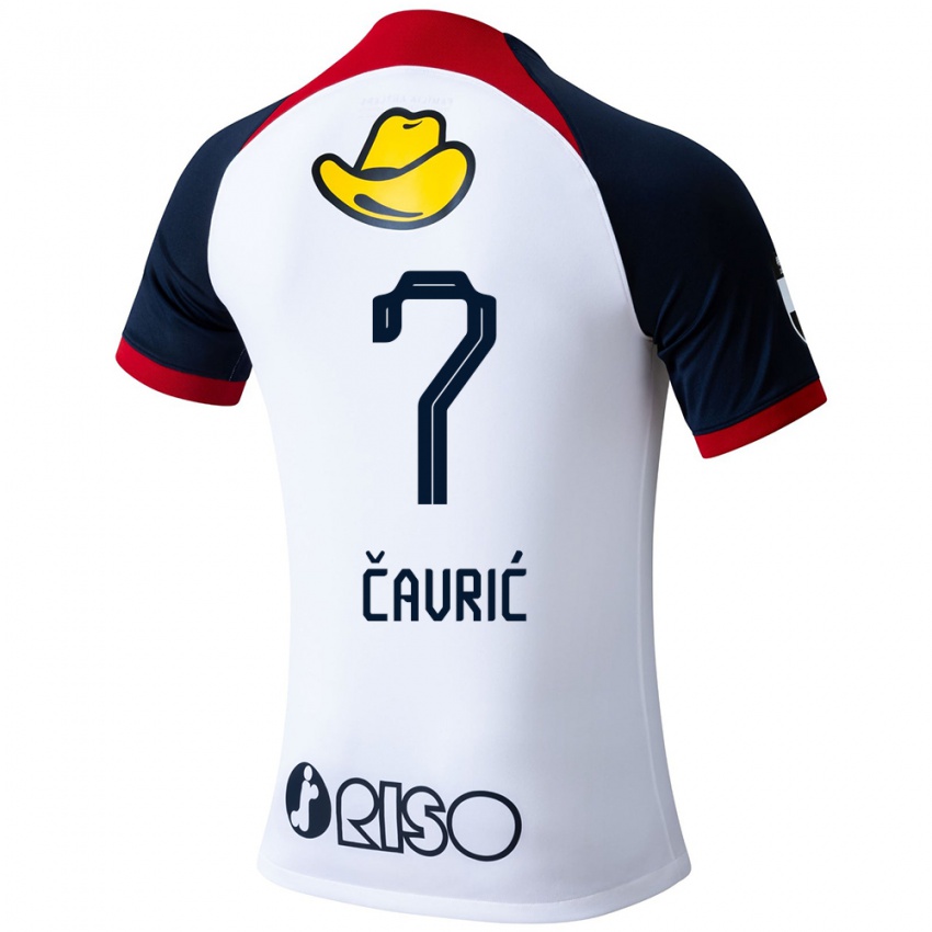 Hombre Camiseta Aleksandar Cavric #7 Blanco Azul Rojo 2ª Equipación 2024/25 La Camisa Chile