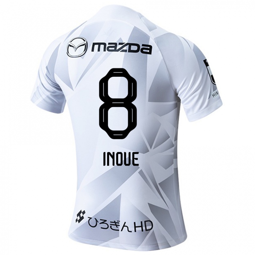 Hombre Camiseta Akashi Inoue #8 Blanco Gris Negro 2ª Equipación 2024/25 La Camisa Chile