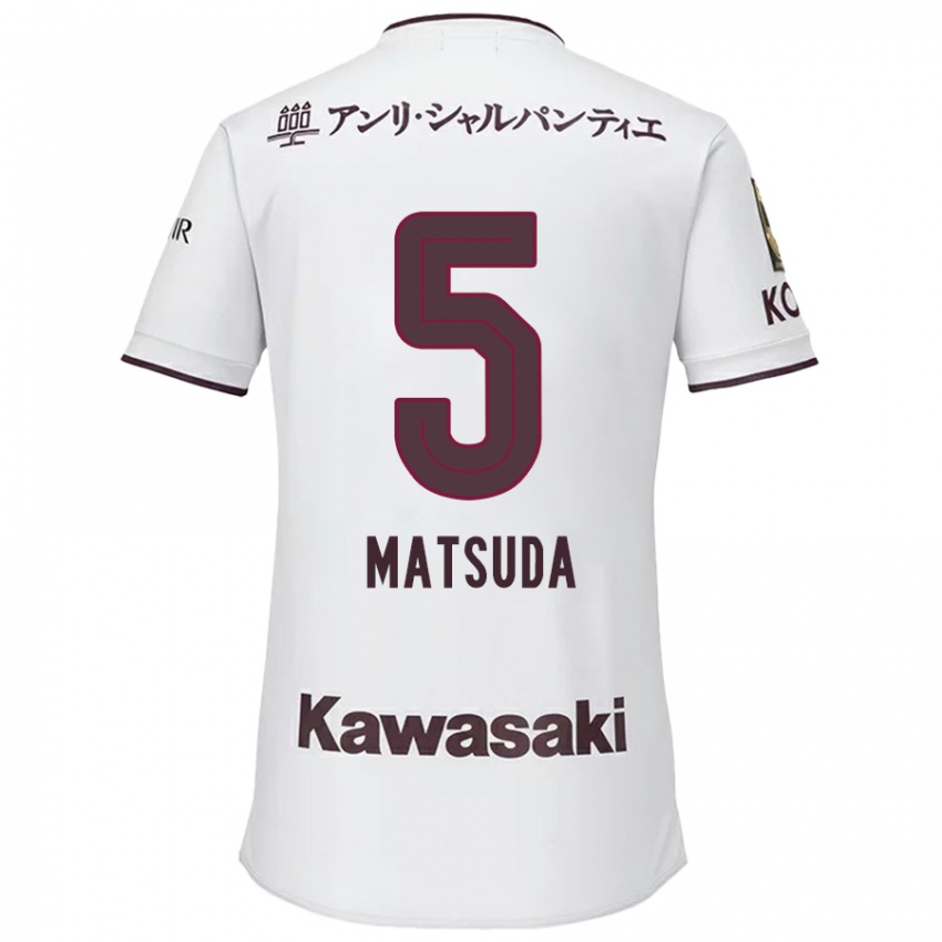 Hombre Camiseta Shido Matsuda #5 Blanco Rojo 2ª Equipación 2024/25 La Camisa Chile