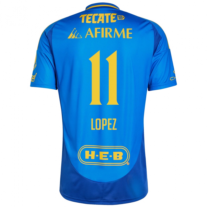 Hombre Camiseta Nicolas Lopez #11 Azul Amarillo 2ª Equipación 2024/25 La Camisa Chile