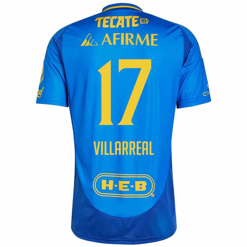 Hombre Camiseta Natalia Villarreal #17 Azul Amarillo 2ª Equipación 2024/25 La Camisa Chile