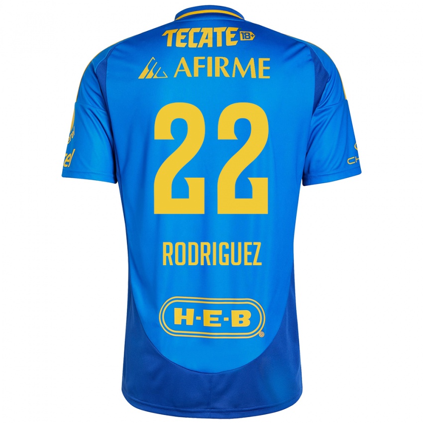 Hombre Camiseta Anika Rodriguez #22 Azul Amarillo 2ª Equipación 2024/25 La Camisa Chile