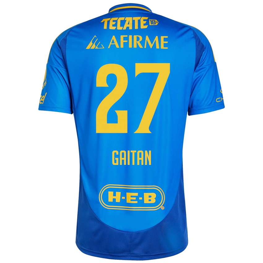 Hombre Camiseta Natalia Gaitan #27 Azul Amarillo 2ª Equipación 2024/25 La Camisa Chile