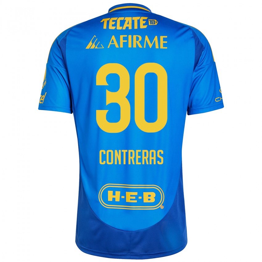 Hombre Camiseta Lizeth Contreras #30 Azul Amarillo 2ª Equipación 2024/25 La Camisa Chile