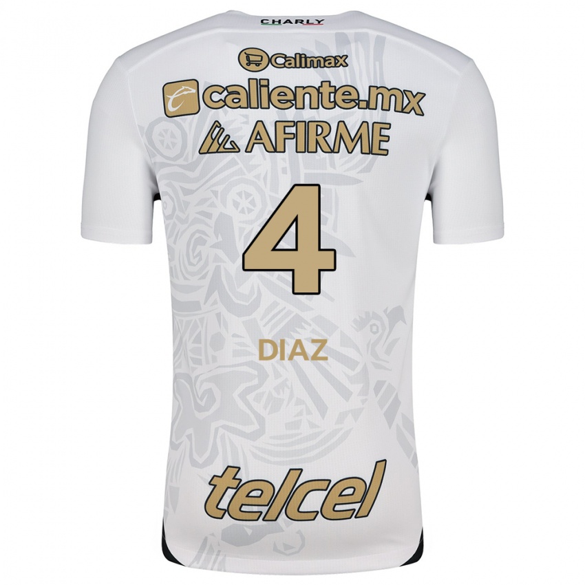 Hombre Camiseta Nicolás Díaz #4 Blanco Negro 2ª Equipación 2024/25 La Camisa Chile