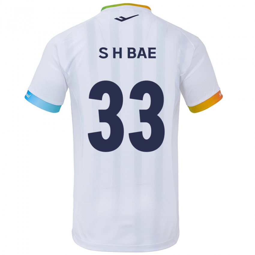 Hombre Camiseta Hyun-Seo Bae #33 Blanco Azul 2ª Equipación 2024/25 La Camisa Chile