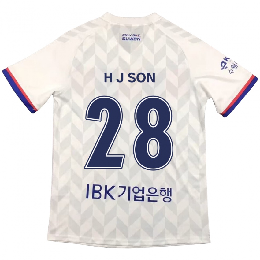 Hombre Camiseta Jun-Ho Son #28 Blanco Azul 2ª Equipación 2024/25 La Camisa Chile