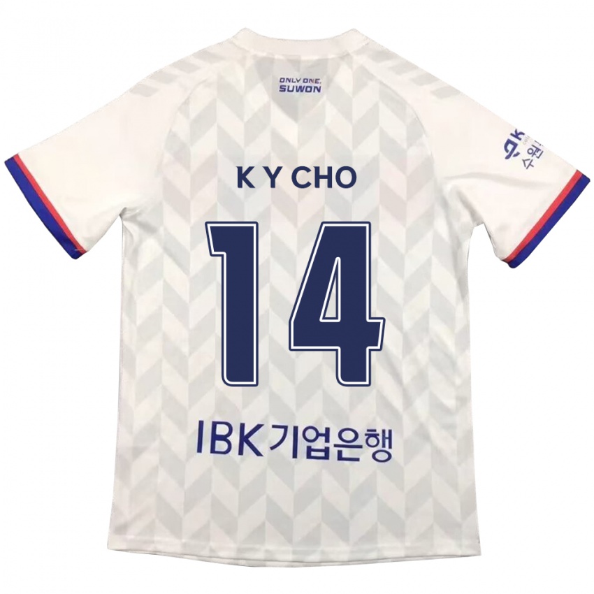 Hombre Camiseta Yun-Kwon Cho #14 Blanco Azul 2ª Equipación 2024/25 La Camisa Chile