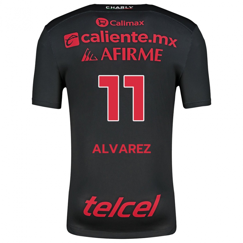 Mujer Camiseta Efraín Álvarez #11 Negro Rojo 1ª Equipación 2024/25 La Camisa Chile