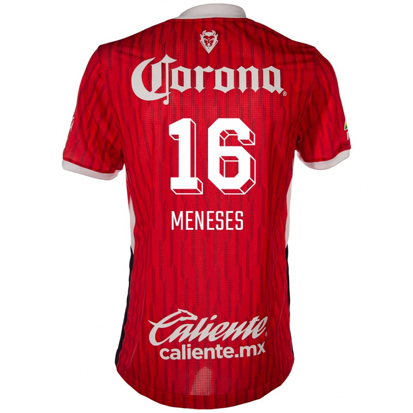 Mujer Camiseta Jean Meneses #16 Rojo Blanco 1ª Equipación 2024/25 La Camisa Chile