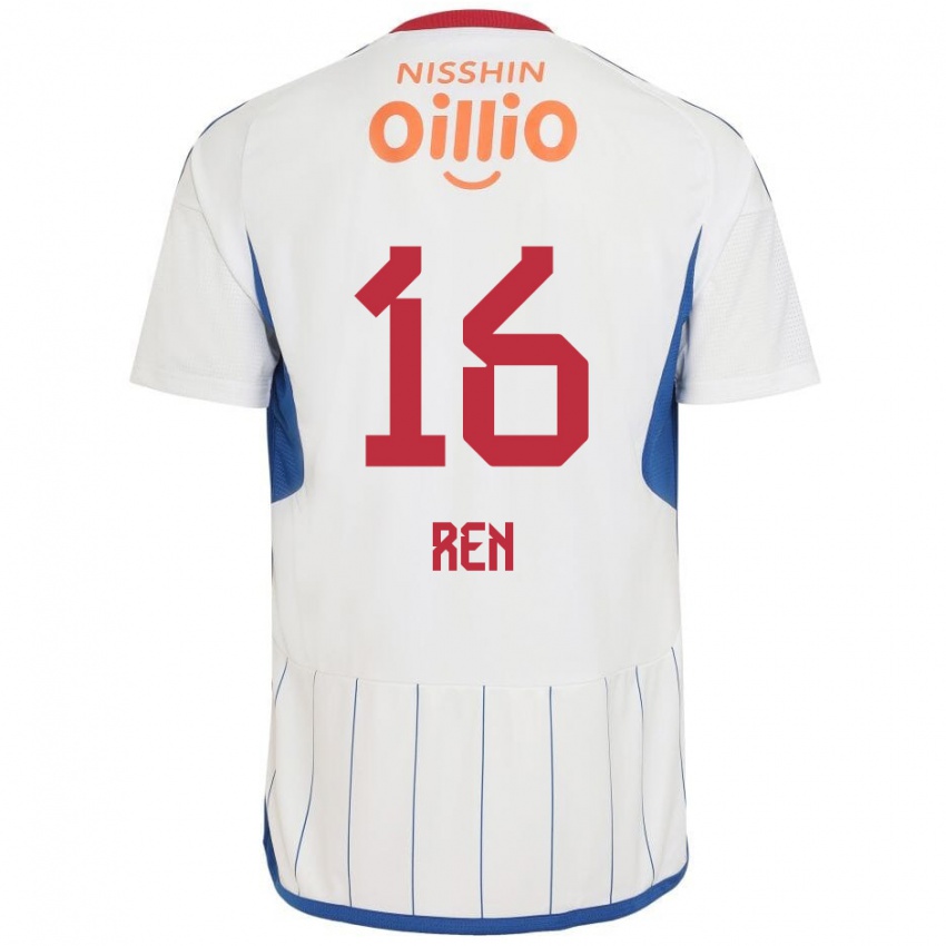 Mujer Camiseta Ren Kato #16 Blanco Azul Rojo 2ª Equipación 2024/25 La Camisa Chile