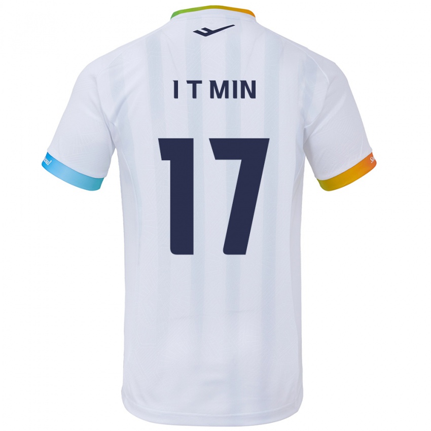 Mujer Camiseta Tae-In Min #17 Blanco Azul 2ª Equipación 2024/25 La Camisa Chile