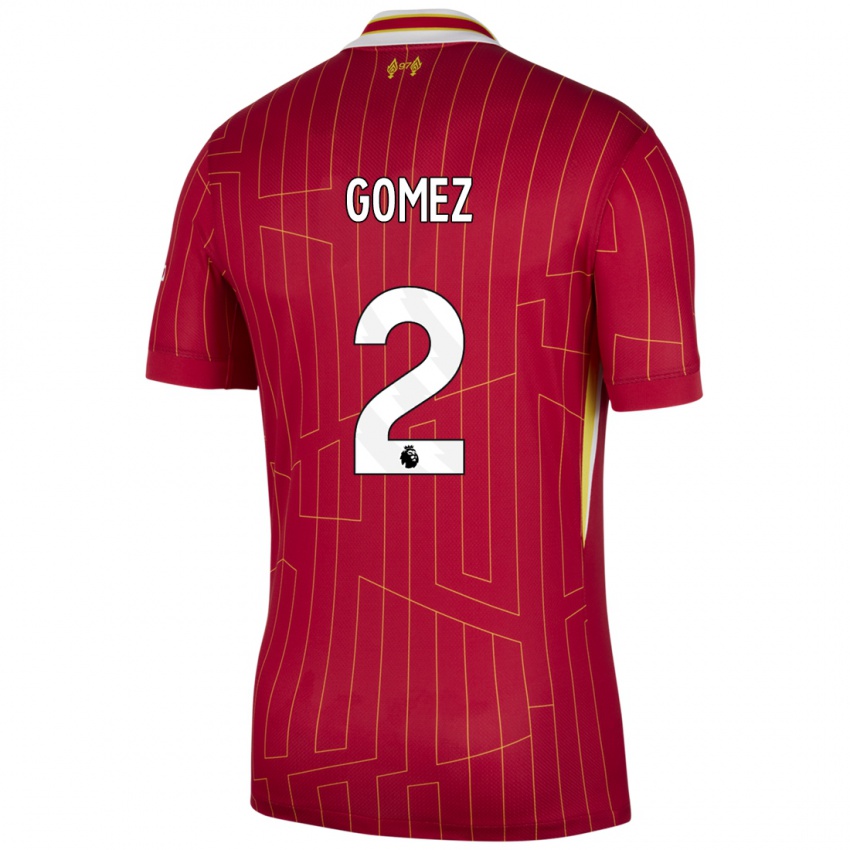 Niño Camiseta Joe Gomez #2 Rojo Amarillo Blanco 1ª Equipación 2024/25 La Camisa Chile