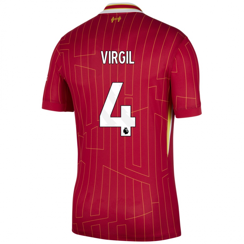 Niño Camiseta Virgil Van Dijk #4 Rojo Amarillo Blanco 1ª Equipación 2024/25 La Camisa Chile