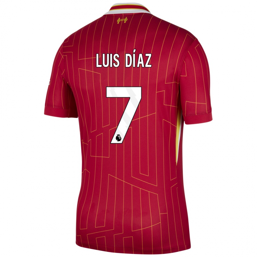 Niño Camiseta Luis Diaz #7 Rojo Amarillo Blanco 1ª Equipación 2024/25 La Camisa Chile