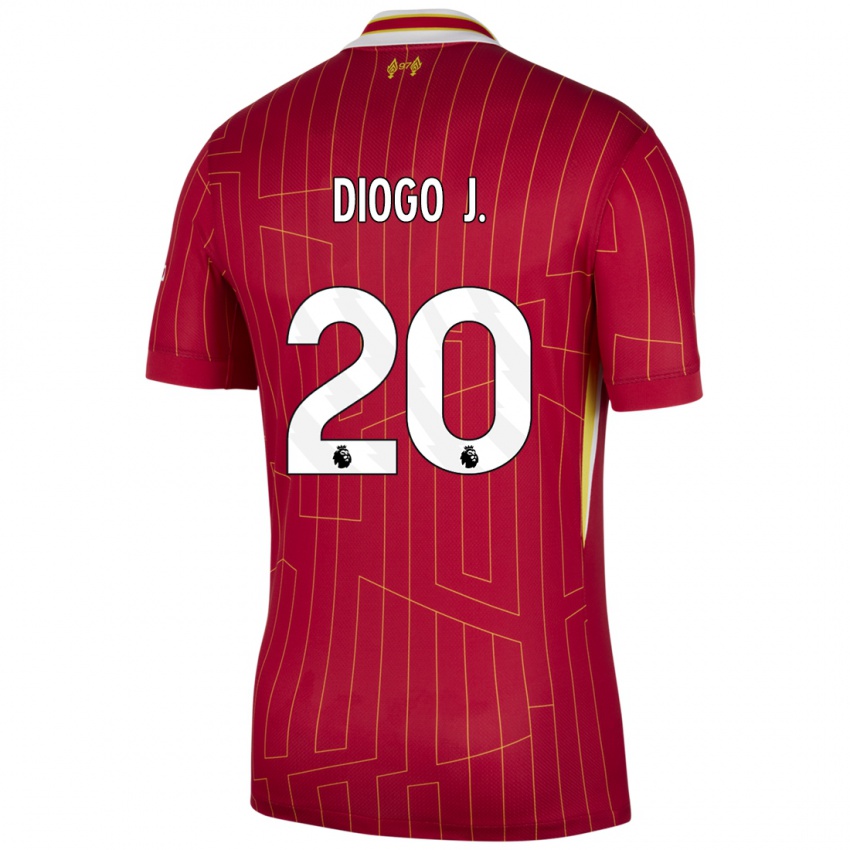 Niño Camiseta Diogo Jota #20 Rojo Amarillo Blanco 1ª Equipación 2024/25 La Camisa Chile