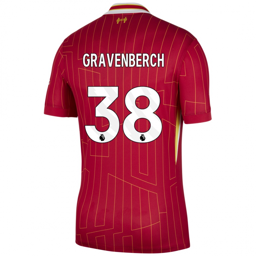 Niño Camiseta Ryan Gravenberch #38 Rojo Amarillo Blanco 1ª Equipación 2024/25 La Camisa Chile