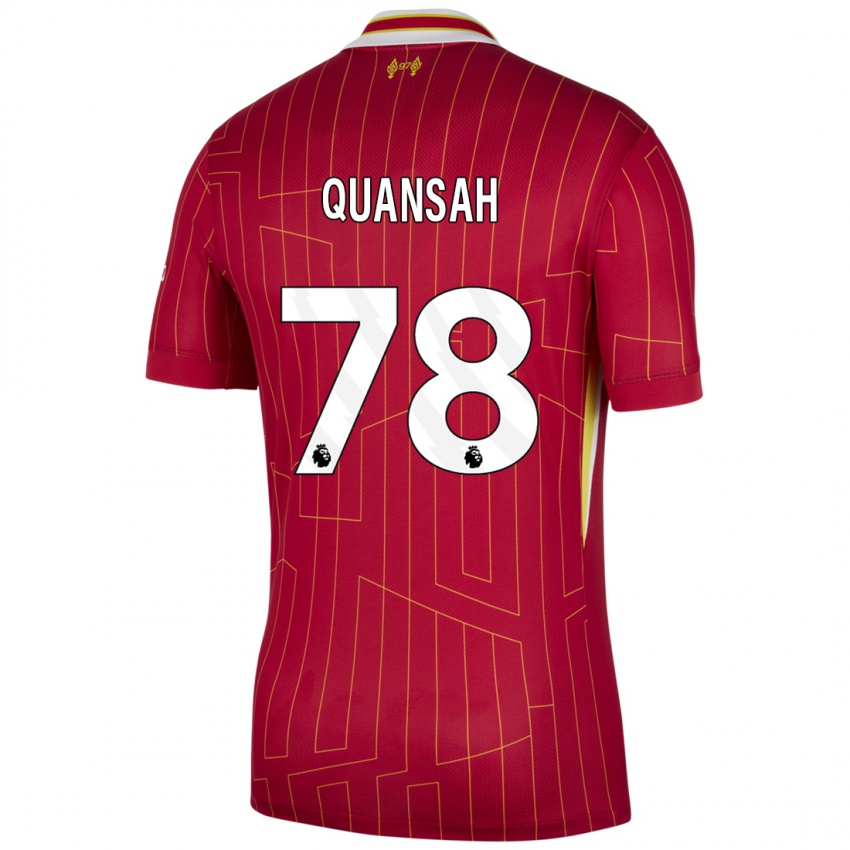 Niño Camiseta Jarell Quansah #78 Rojo Amarillo Blanco 1ª Equipación 2024/25 La Camisa Chile