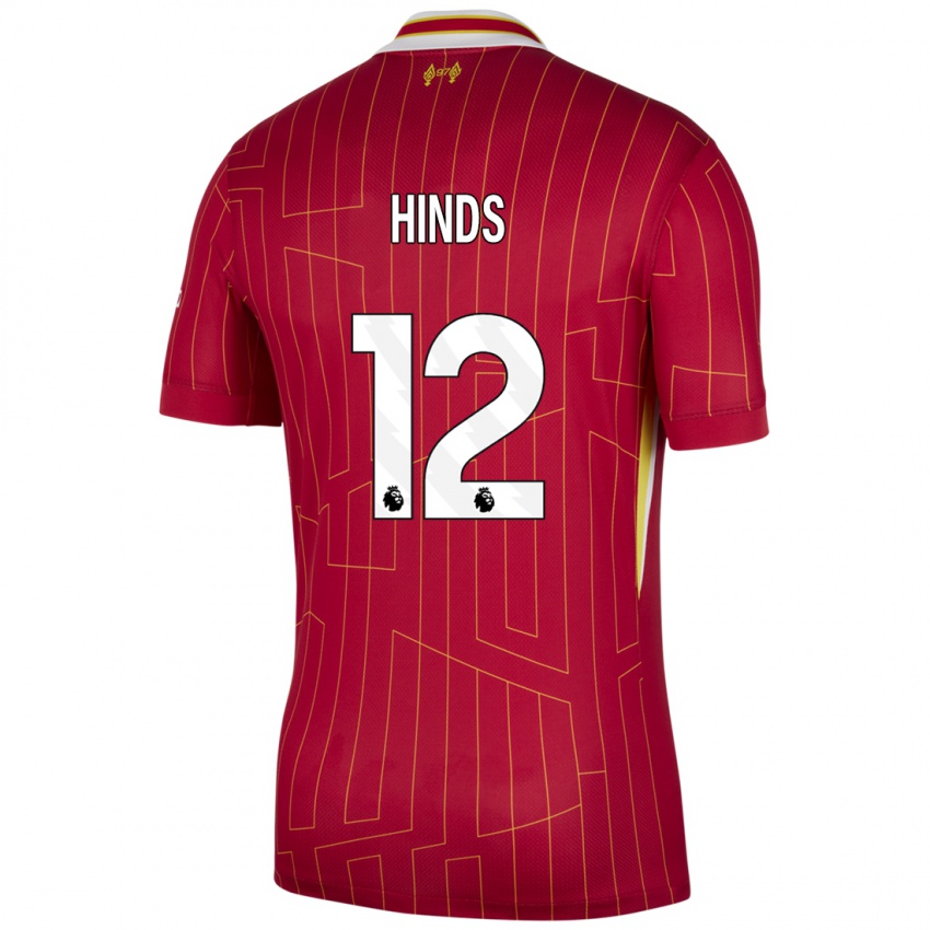 Niño Camiseta Taylor Hinds #12 Rojo Amarillo Blanco 1ª Equipación 2024/25 La Camisa Chile