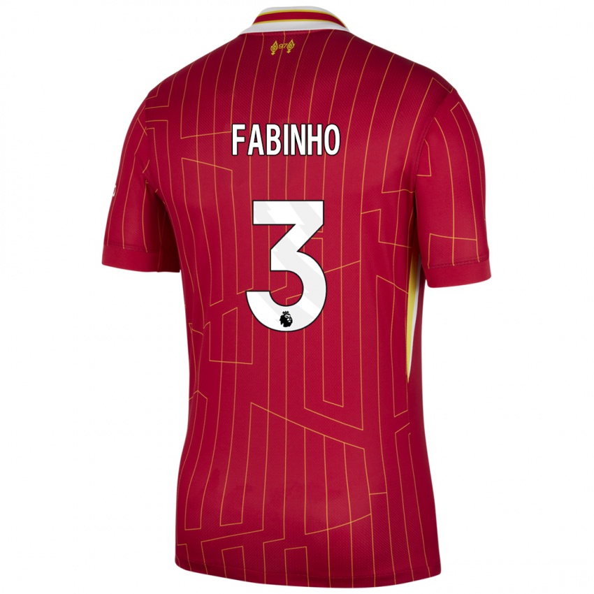 Niño Camiseta Fabinho #3 Rojo Amarillo Blanco 1ª Equipación 2024/25 La Camisa Chile