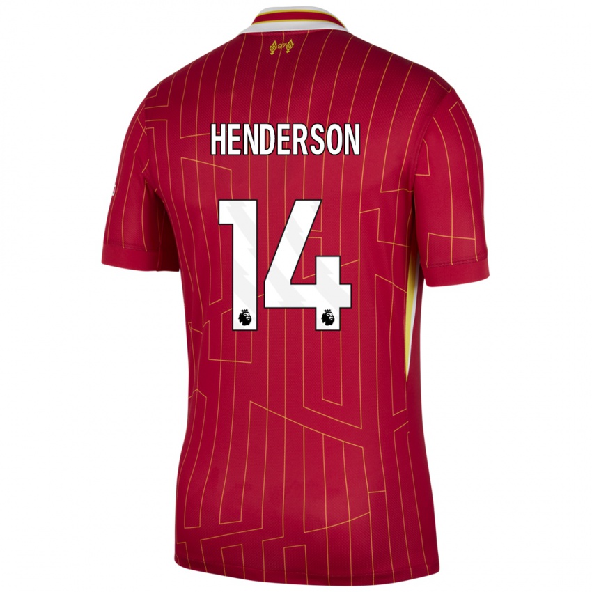 Niño Camiseta Henderson #14 Rojo Amarillo Blanco 1ª Equipación 2024/25 La Camisa Chile