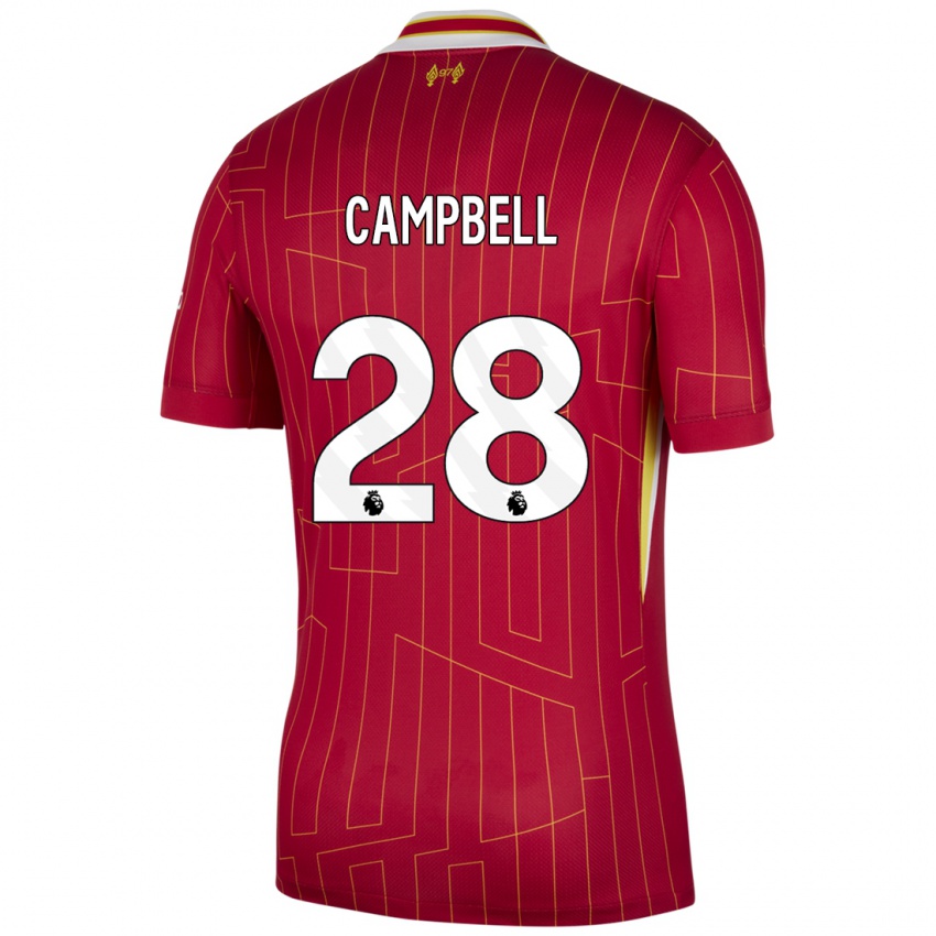 Niño Camiseta Megan Campbell #28 Rojo Amarillo Blanco 1ª Equipación 2024/25 La Camisa Chile