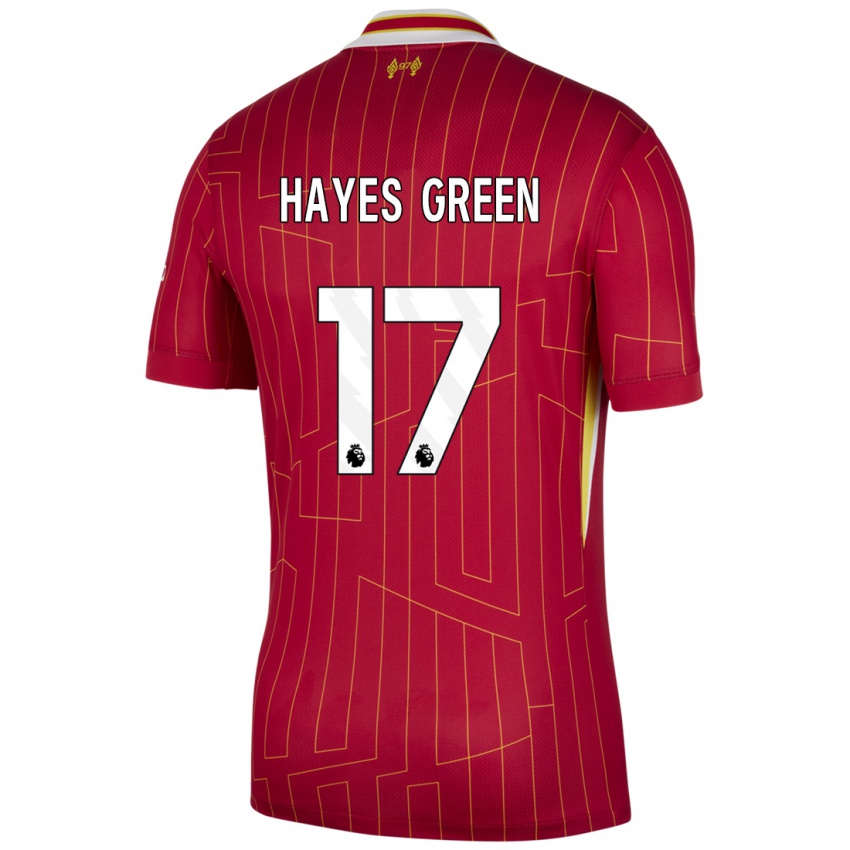 Niño Camiseta Charlie Hayes-Green #17 Rojo Amarillo Blanco 1ª Equipación 2024/25 La Camisa Chile