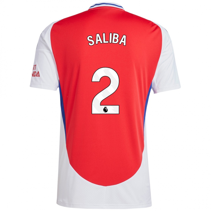 Niño Camiseta William Saliba #2 Rojo Blanco 1ª Equipación 2024/25 La Camisa Chile