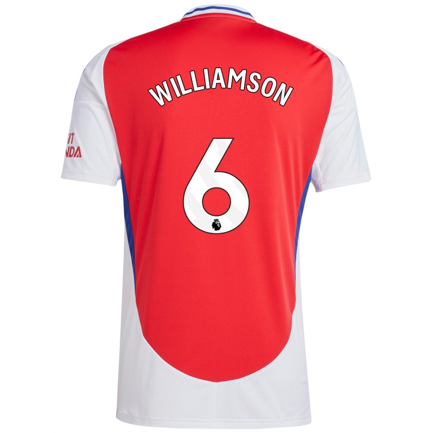 Niño Camiseta Leah Williamson #6 Rojo Blanco 1ª Equipación 2024/25 La Camisa Chile