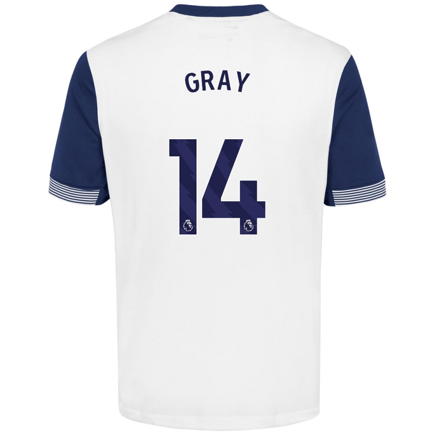 Niño Camiseta Archie Gray #14 Blanco Azul 1ª Equipación 2024/25 La Camisa Chile