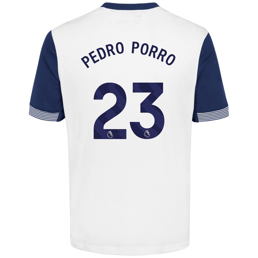 Niño Camiseta Pedro Porro #23 Blanco Azul 1ª Equipación 2024/25 La Camisa Chile