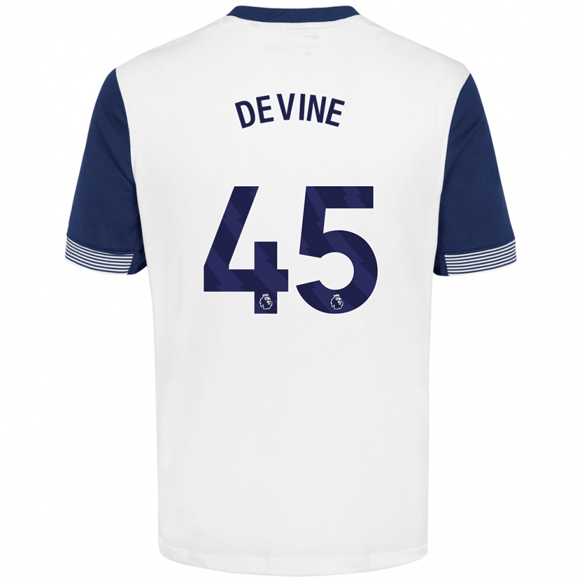 Niño Camiseta Alfie Devine #45 Blanco Azul 1ª Equipación 2024/25 La Camisa Chile