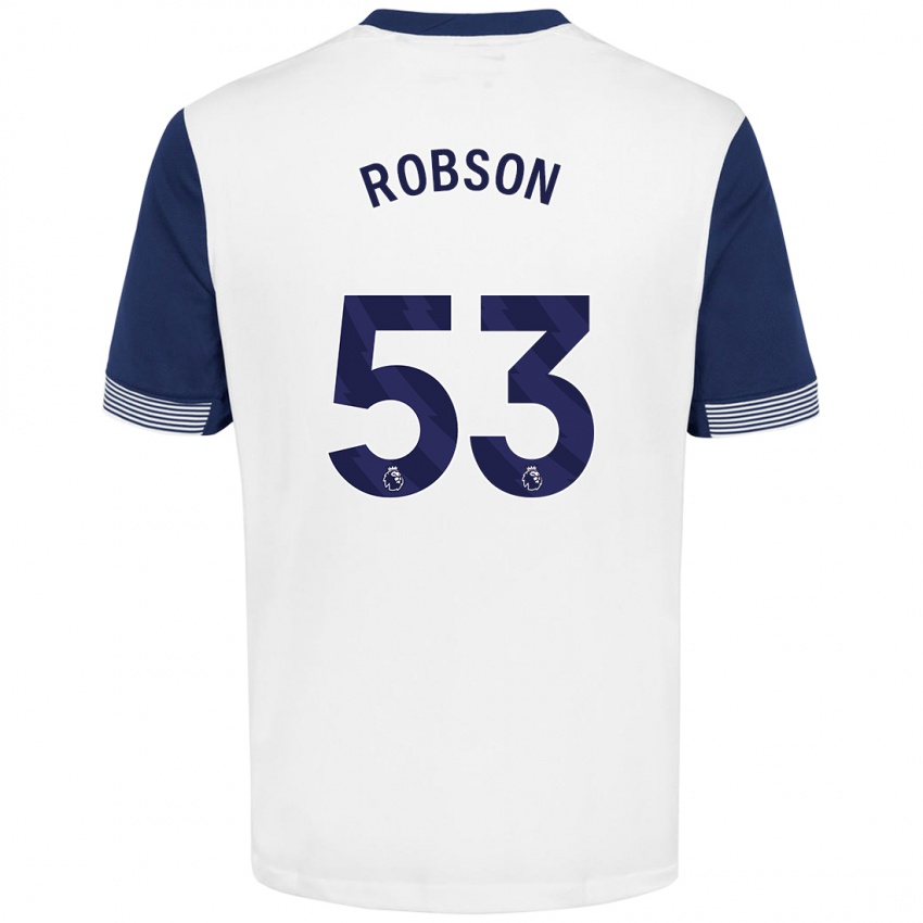 Niño Camiseta Max Robson #53 Blanco Azul 1ª Equipación 2024/25 La Camisa Chile