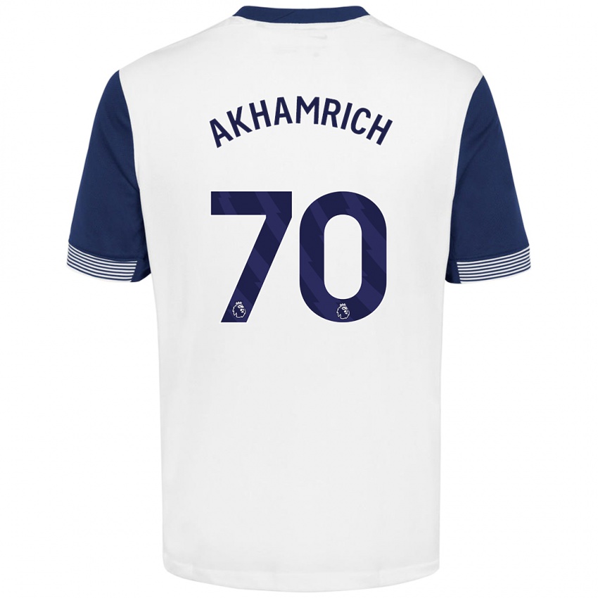 Niño Camiseta Yusuf Akhamrich #70 Blanco Azul 1ª Equipación 2024/25 La Camisa Chile