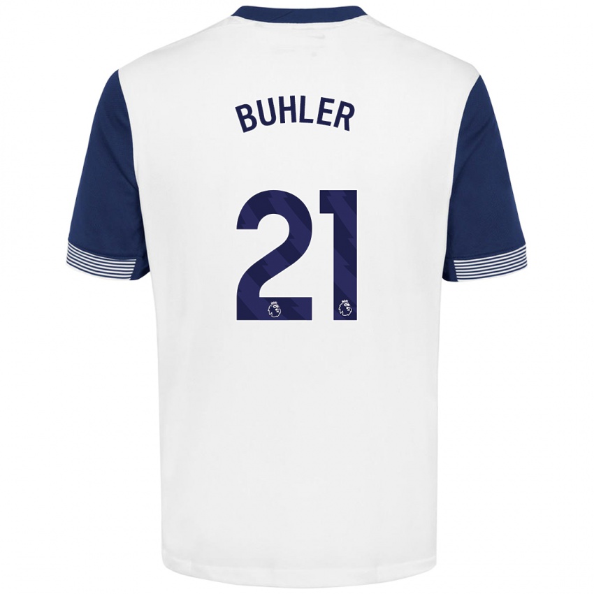 Niño Camiseta Luana Bühler #21 Blanco Azul 1ª Equipación 2024/25 La Camisa Chile