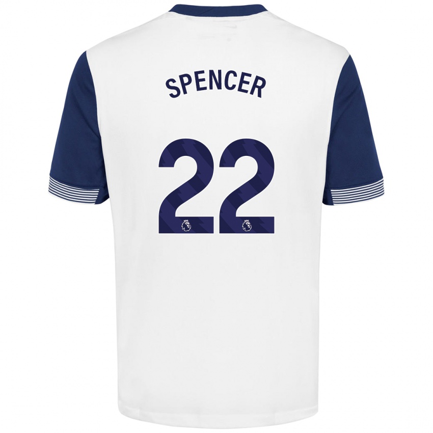 Niño Camiseta Rebecca Spencer #22 Blanco Azul 1ª Equipación 2024/25 La Camisa Chile