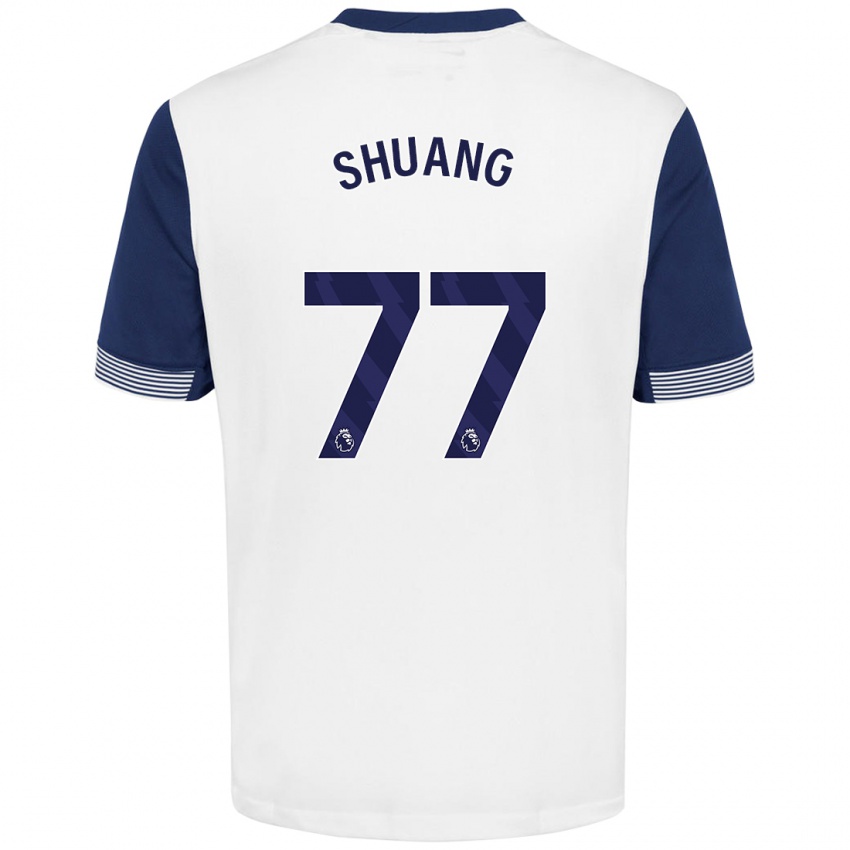 Niño Camiseta Wang Shuang #77 Blanco Azul 1ª Equipación 2024/25 La Camisa Chile