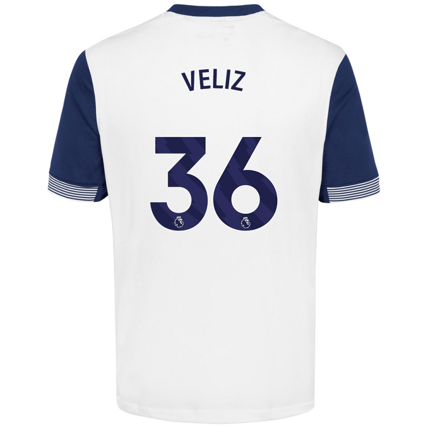 Niño Camiseta Alejo Véliz #36 Blanco Azul 1ª Equipación 2024/25 La Camisa Chile