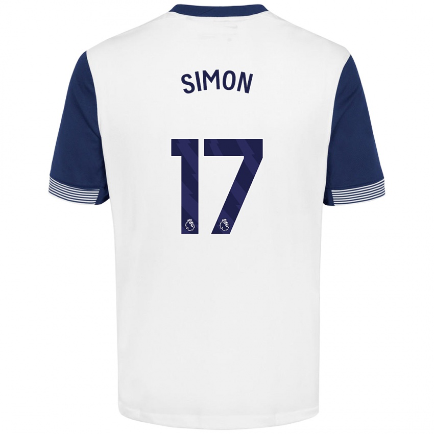 Niño Camiseta Kyah Simon #17 Blanco Azul 1ª Equipación 2024/25 La Camisa Chile