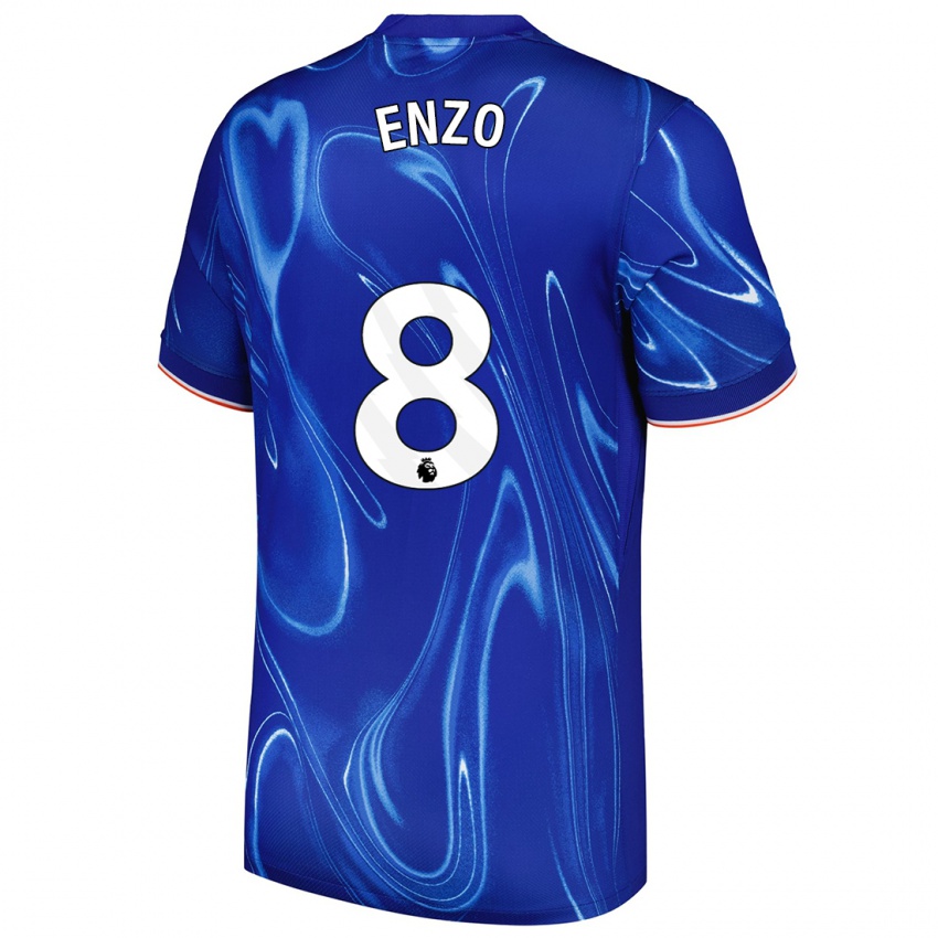 Niño Camiseta Enzo Fernández #8 Azul Blanco 1ª Equipación 2024/25 La Camisa Chile