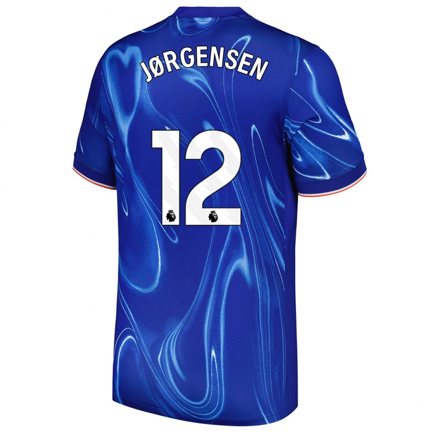 Niño Camiseta Filip Jørgensen #12 Azul Blanco 1ª Equipación 2024/25 La Camisa Chile