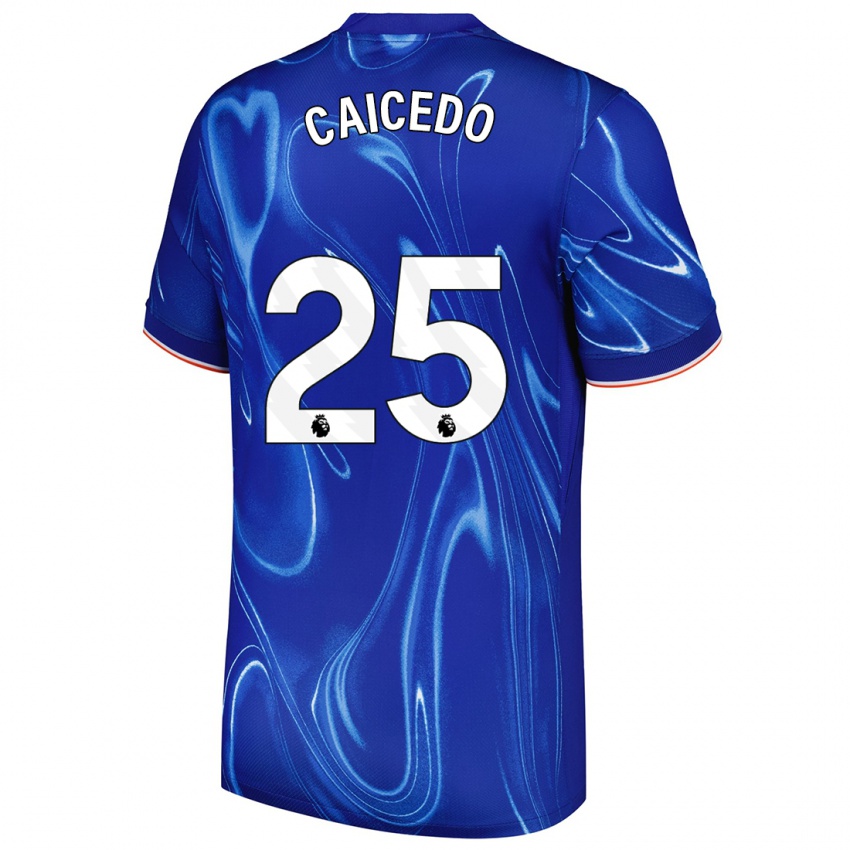 Niño Camiseta Moisés Caicedo #25 Azul Blanco 1ª Equipación 2024/25 La Camisa Chile