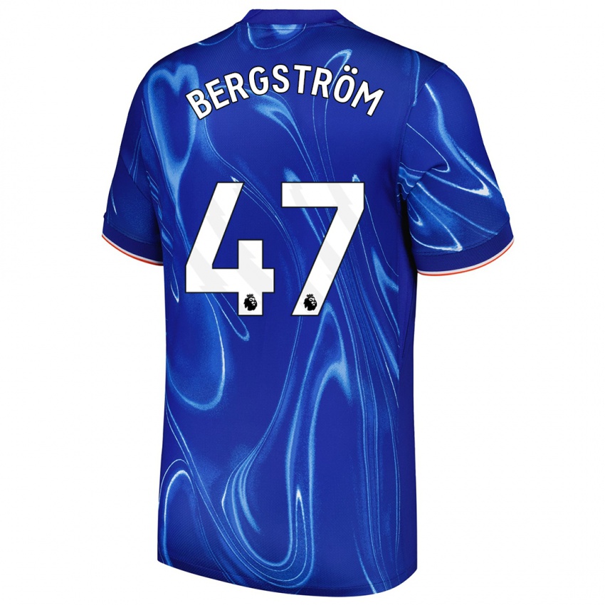 Niño Camiseta Lucas Bergström #47 Azul Blanco 1ª Equipación 2024/25 La Camisa Chile