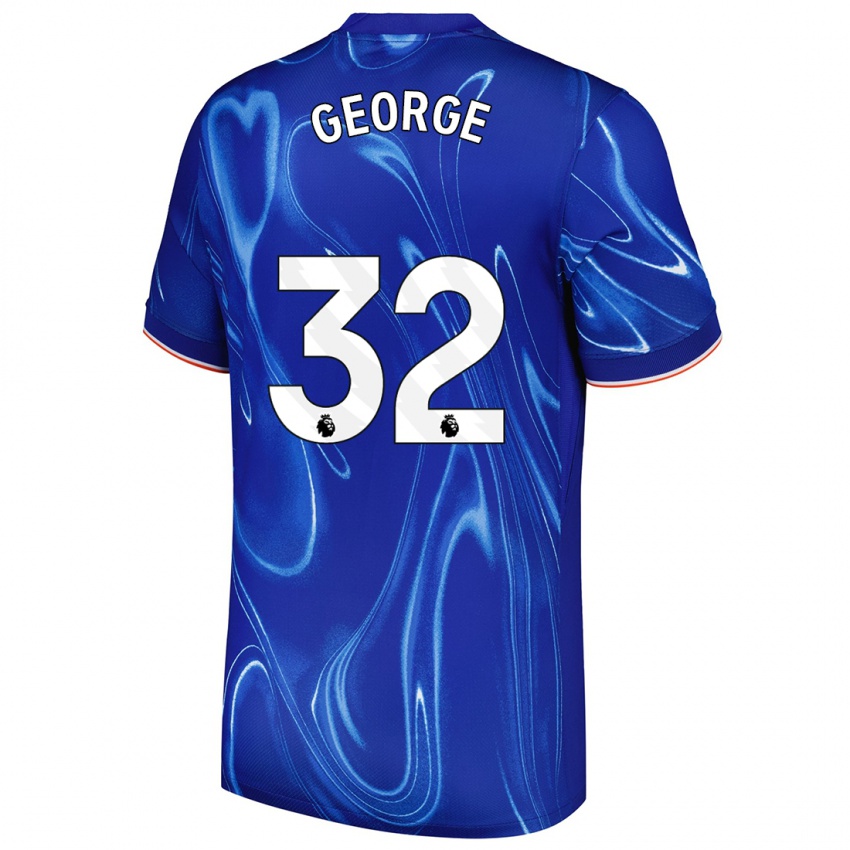 Niño Camiseta Tyrique George #32 Azul Blanco 1ª Equipación 2024/25 La Camisa Chile