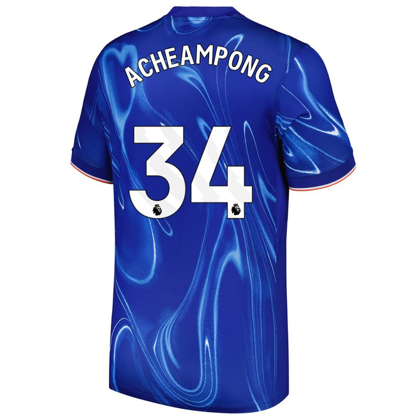 Niño Camiseta Josh Acheampong #34 Azul Blanco 1ª Equipación 2024/25 La Camisa Chile