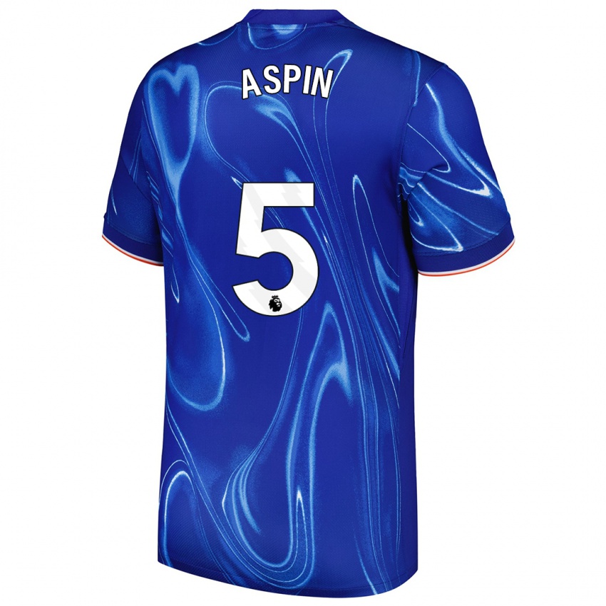 Niño Camiseta Brooke Aspin #5 Azul Blanco 1ª Equipación 2024/25 La Camisa Chile