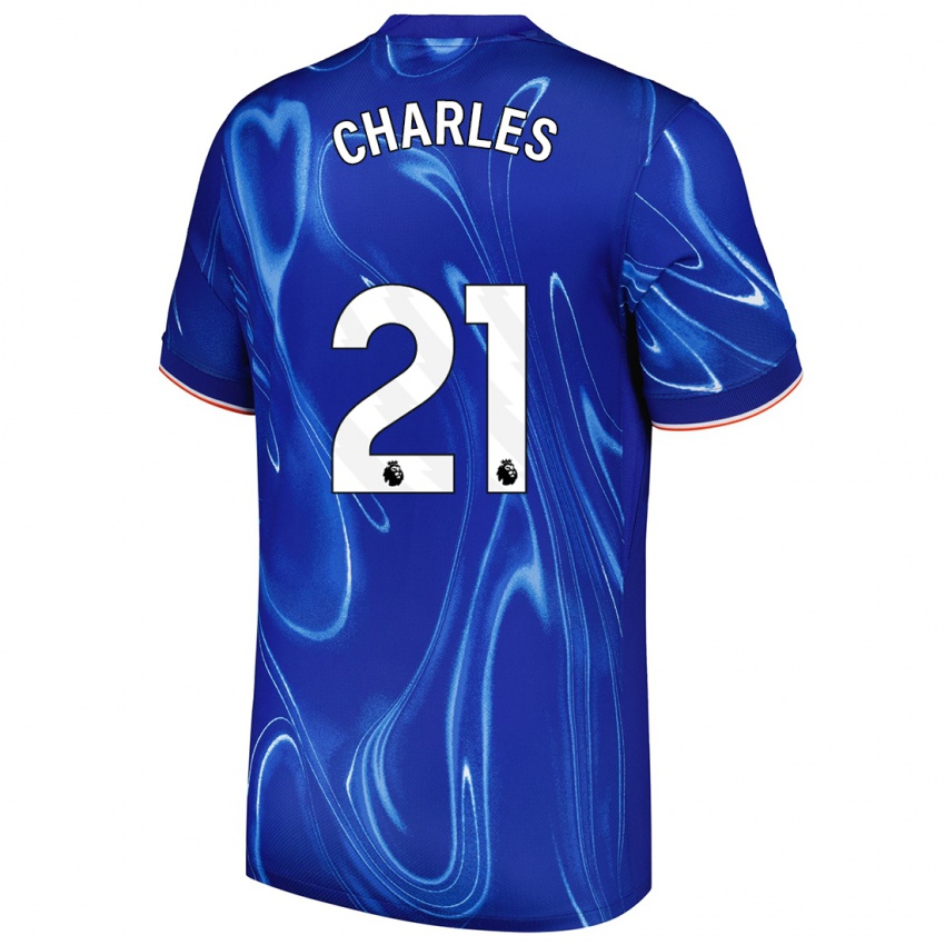 Niño Camiseta Niamh Charles #21 Azul Blanco 1ª Equipación 2024/25 La Camisa Chile