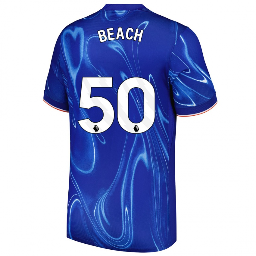 Niño Camiseta Eddie Beach #50 Azul Blanco 1ª Equipación 2024/25 La Camisa Chile